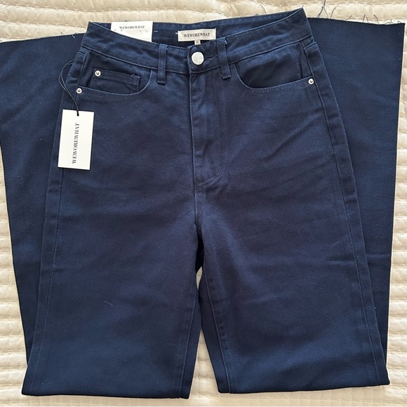 NWT, WeWoreWhat Women’s High Rise Dad Raw Hem Jeans in French Navy, Size 26 - Picture 7 of 12
